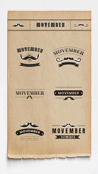 Movember badge mobile phone wallpaper vector set