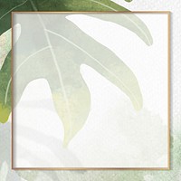 Gold frame with philodendron radiatum leaf pattern on white background vector
