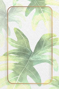 Gold frame with philodendron radiatum leaf pattern on white background vector