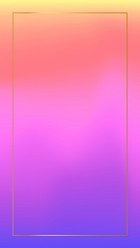 Gold frame on pink and purple holographic pattern mobile phone wallpaper vector