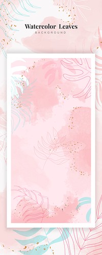 Pink leafy watercolor background banner vector