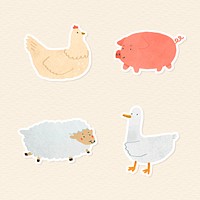 Hand drawn animal stickers collection illustration