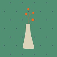Red doodle flowers in a vase on green background vector