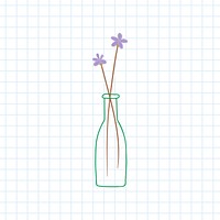 Purple doodle flowers in vase on grid background vector