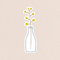 Yellow doodle flowers in a glass vase sticker