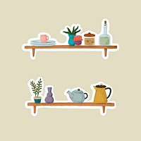 Wall shelves with household items sticker