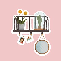 Wall shelf with indoor plants and household items sticker