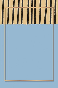Gold frame on hand-drawn stripes patterned blue background vector