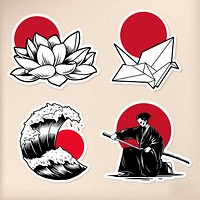 Traditional Japanese stickers on beige background vector