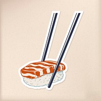 Salmon nigiri sushi sticker with white border vector