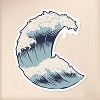 Traditional Japanese wave sticker with white border vector