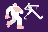 Yeti and Mummy Halloween characters on purple background vector