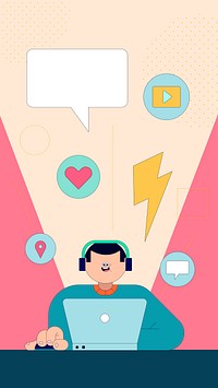 Illustration of young man on social media with laptop mobile phone wallpaper vector