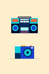 Radio and camera icons isolated on cream background vector