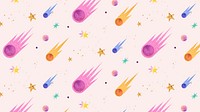 Colorful galaxy watercolor doodle with comets on pastel background vector