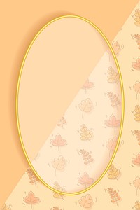 Gold frame on autumnal leaf doodle seamless patterned background vector