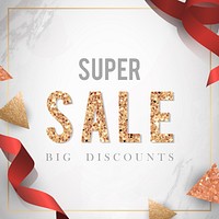 Super sale big discounts advertisement with ribbon vector