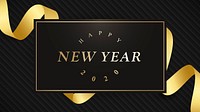 Happy New Year greeting card with gold ribbon vector