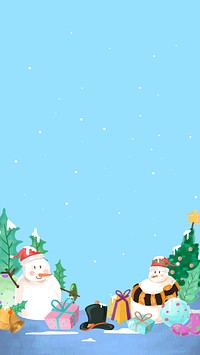 Cute snowman pattern on blue background mobile phone wallpaper vector