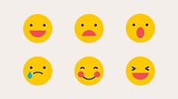 Round yellow emoticon set isolated on beige background vector