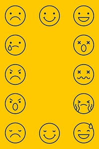 Black outline emoticons frame isolated on yellow background vector