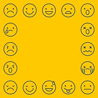 Black outline emoticons frame isolated on yellow background vector