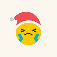 Round yellow Santa crying emoticon isolated on beige background vector