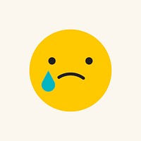 Round yellow crying face emoticon isolated on beige background vector