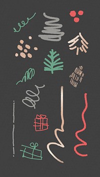 Illustration set of Christmas decorations on black background mobile phone wallpaper vector