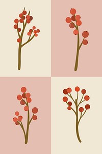 Red winterberry ornament collection vector
