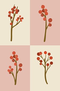 Red winterberry ornament collection illustration