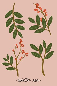 Red winterberry ornament collection illustration
