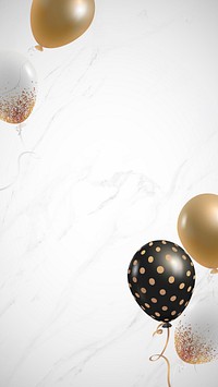 Elegant party balloons in marble wallpaper