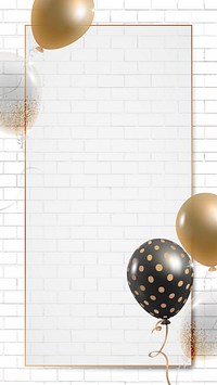 Festive party balloons frame with brick background