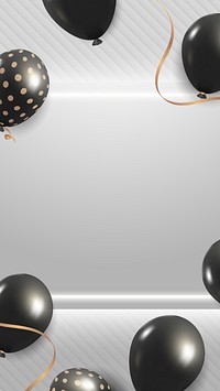 Black glitz party balloons frame design mobile phone wallpaper vector