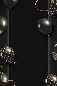 New year party balloons psd frame in black and gold