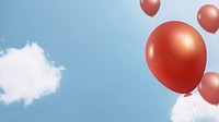 Blue sky background psd with flying red balloons