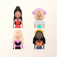 Set of diverse women avatar character illustration