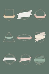Gold frames with ribbon banners set illustration