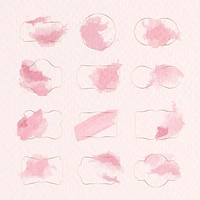 Gold badge with pink watercolor paint set vector
