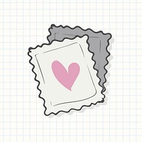 Pink heart hand drawn on stamp shaped paper note illustration