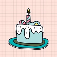 Hand drawn cake with a candle sticker vector
