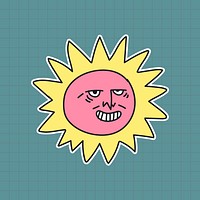 Hand drawn happy sun sticker illustration