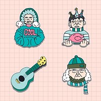 Hand drawn winter stickers collection vector