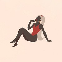 Black woman in a red swimsuit background illustration