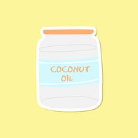 Coconut oil in a glass jar healthy ingredient sticker vector