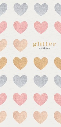 Glittery heart sticker set vector