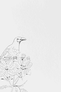 Hand drawn bird and flower pattern on white background vector