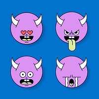 Funky horned monster emoji sticker set vector