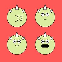 Funky horned monster emoji sticker set template